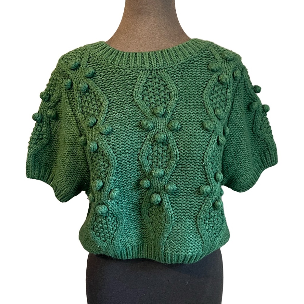 Cider Green Pom Pom Crop Sweater